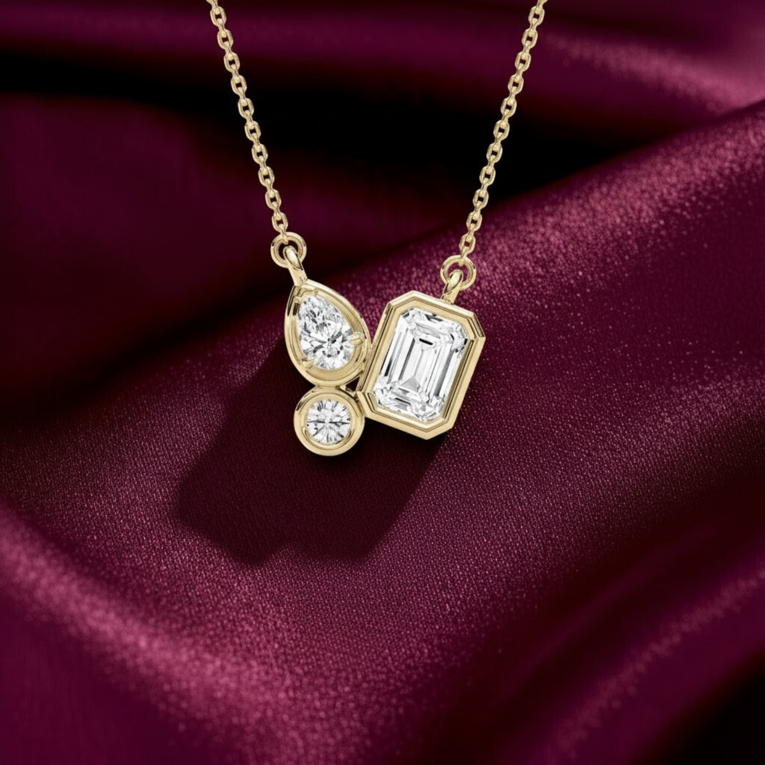 Geometric Diamond Pendant Necklace – 925 Silver Minimal Modern Jewelry