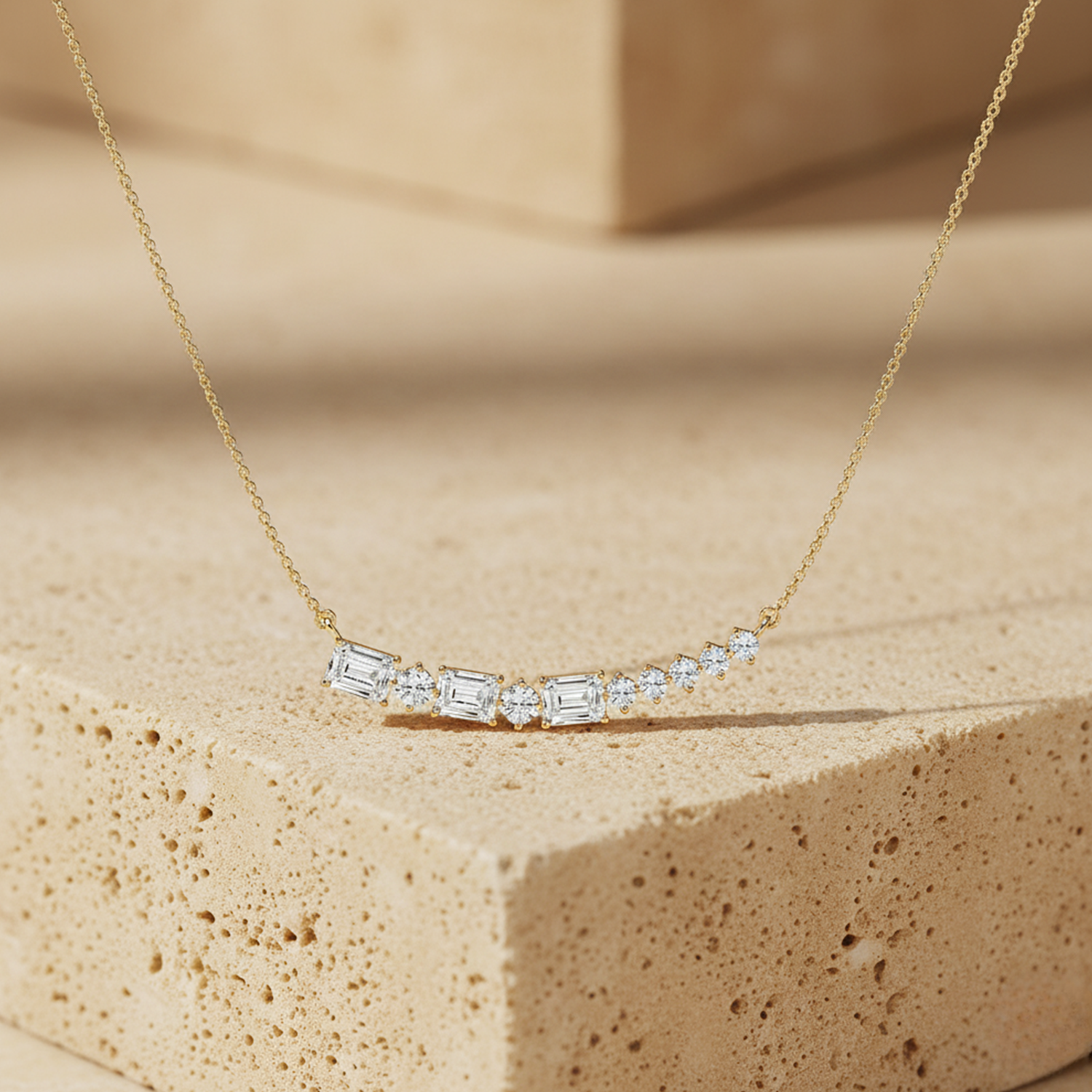 Baguette Cut CVD Diamond Bar Necklace – 925 Silver