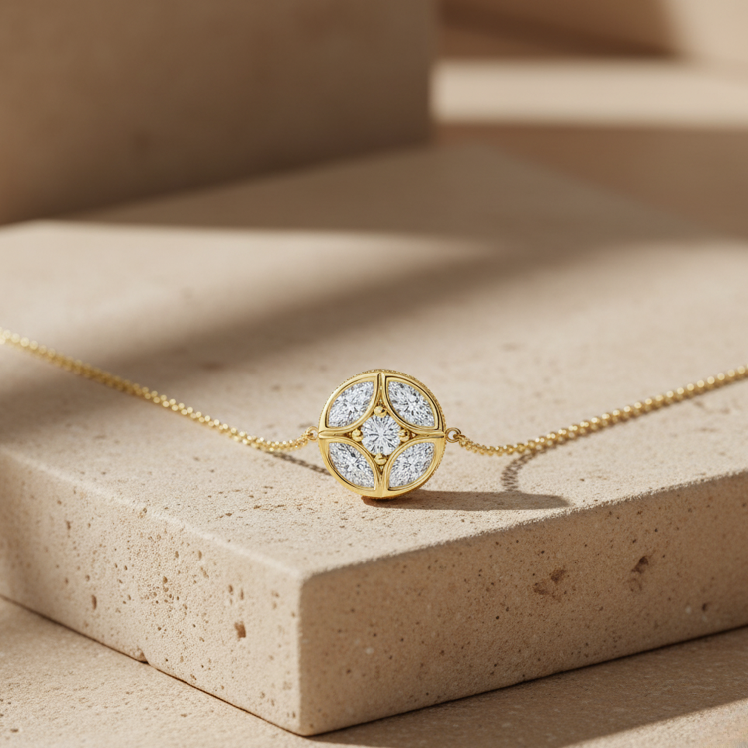 Floral Diamond Circle Pendant | 925 Silver CVD Diamond Necklace | Dainty Everyday Jewelry Gift