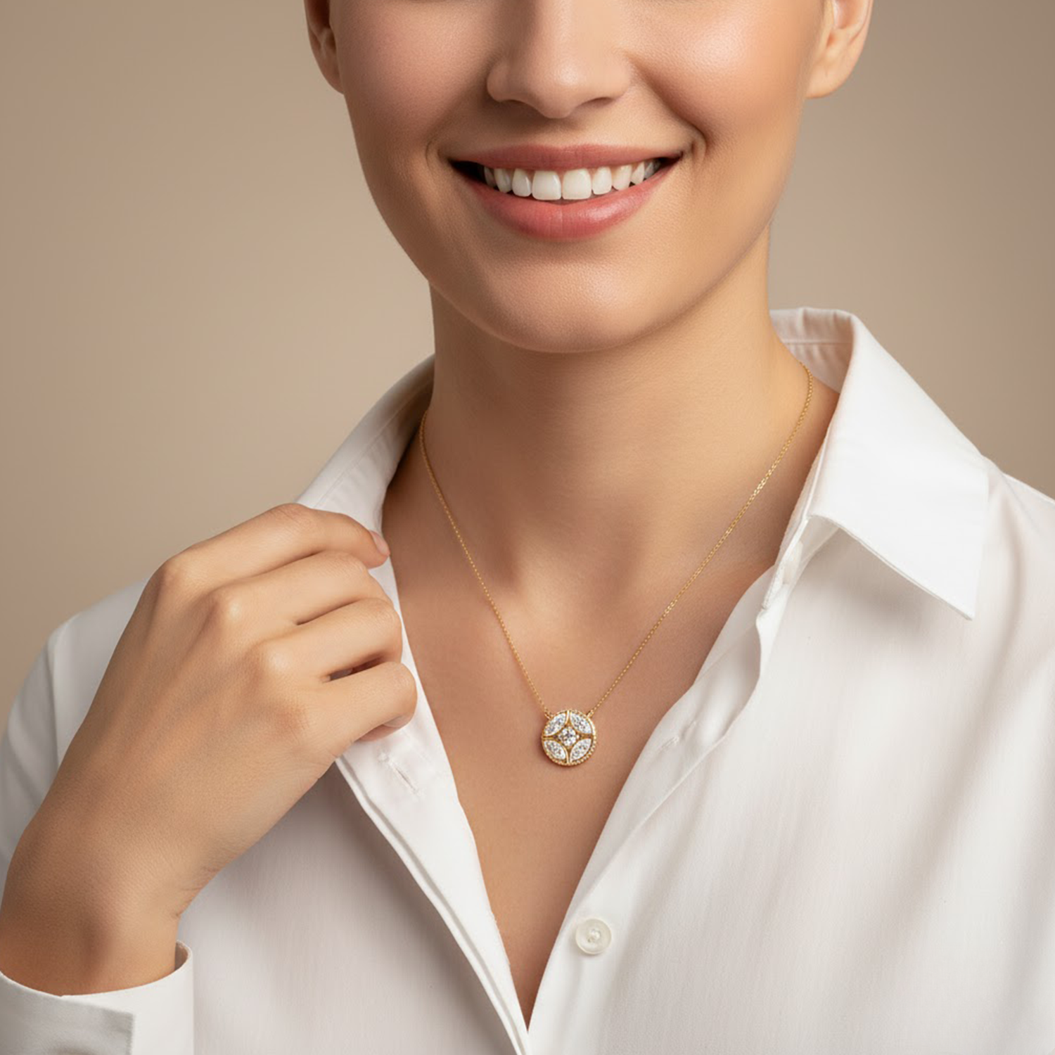 Floral Diamond Circle Pendant | 925 Silver CVD Diamond Necklace | Dainty Everyday Jewelry Gift