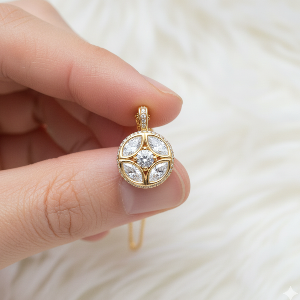 Floral Diamond Circle Pendant | 925 Silver CVD Diamond Necklace | Dainty Everyday Jewelry Gift