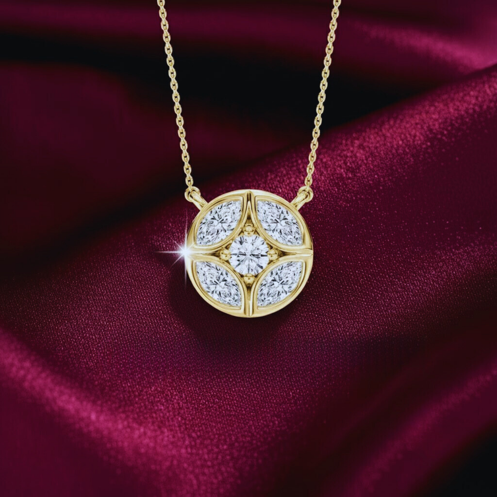 Floral Diamond Circle Pendant | 925 Silver CVD Diamond Necklace | Dainty Everyday Jewelry Gift