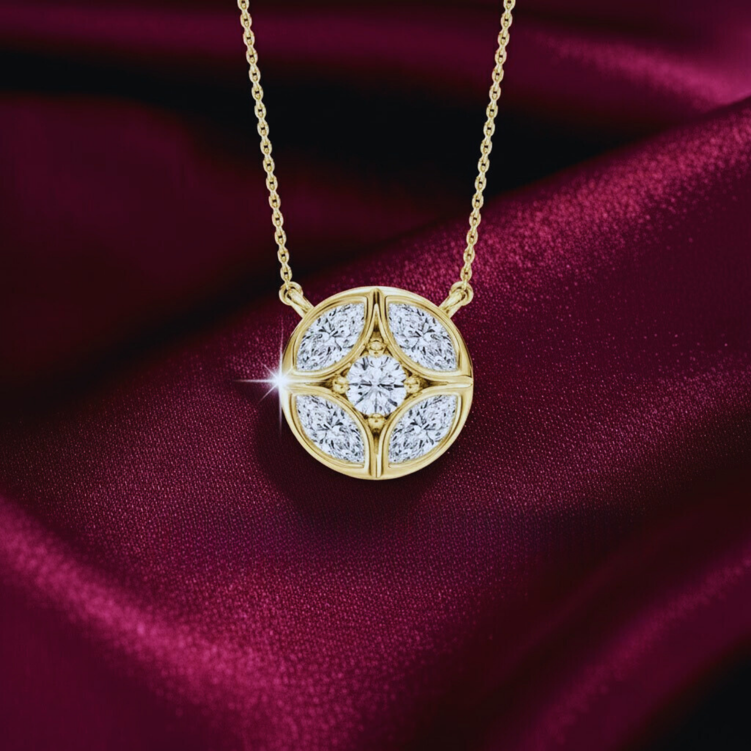 Floral Diamond Circle Pendant | 925 Silver CVD Diamond Necklace | Dainty Everyday Jewelry Gift