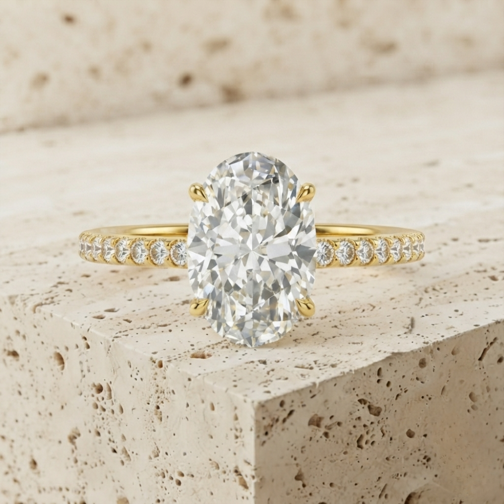 The Luminous Oval Pavé Solitaire Statement Ring