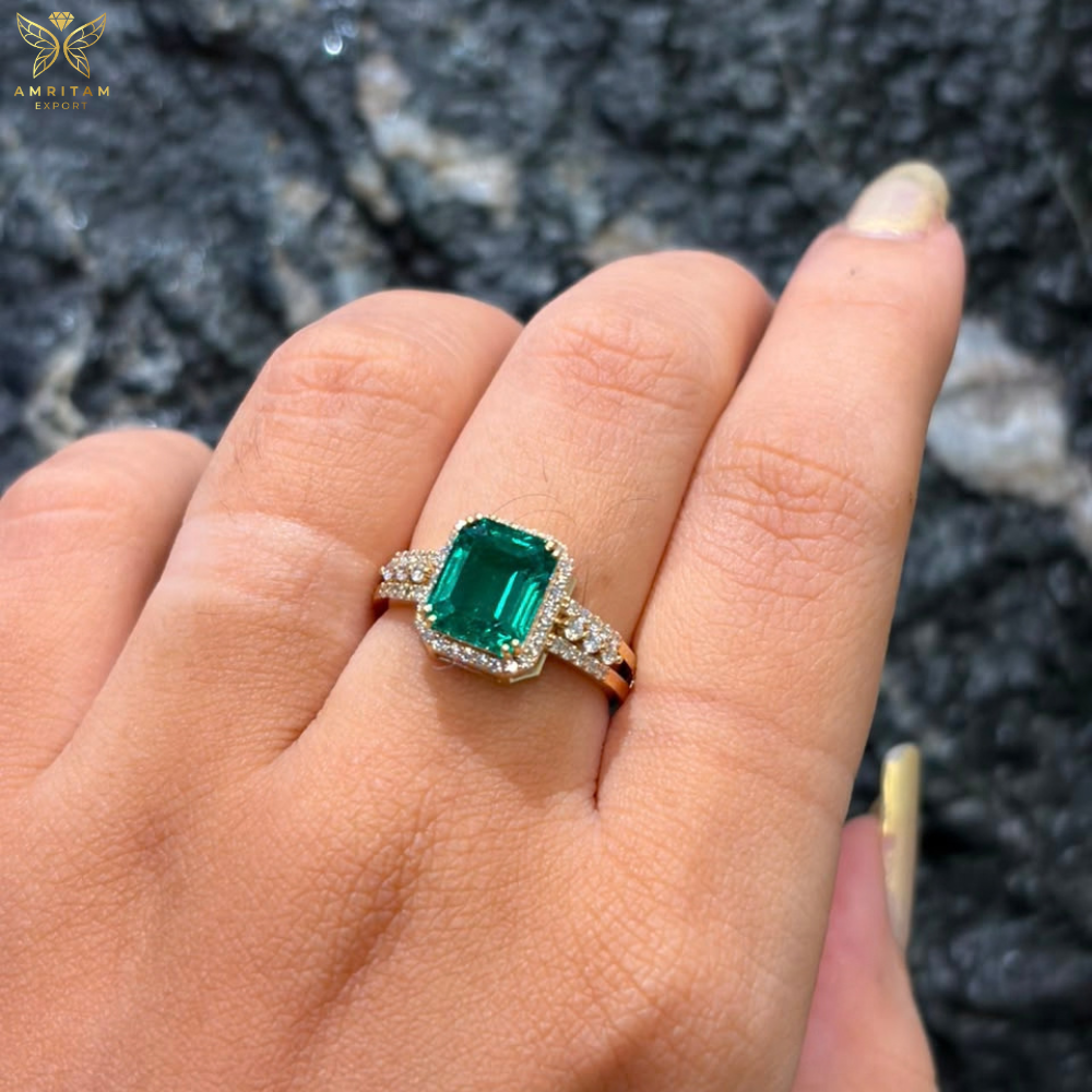 The Luminous Emerald-Cut Halo Gemstone Statement Ring