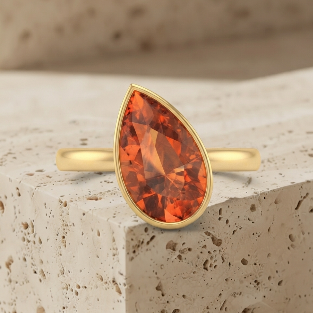 The Luminous Amber Pear Solitaire Statement Ring