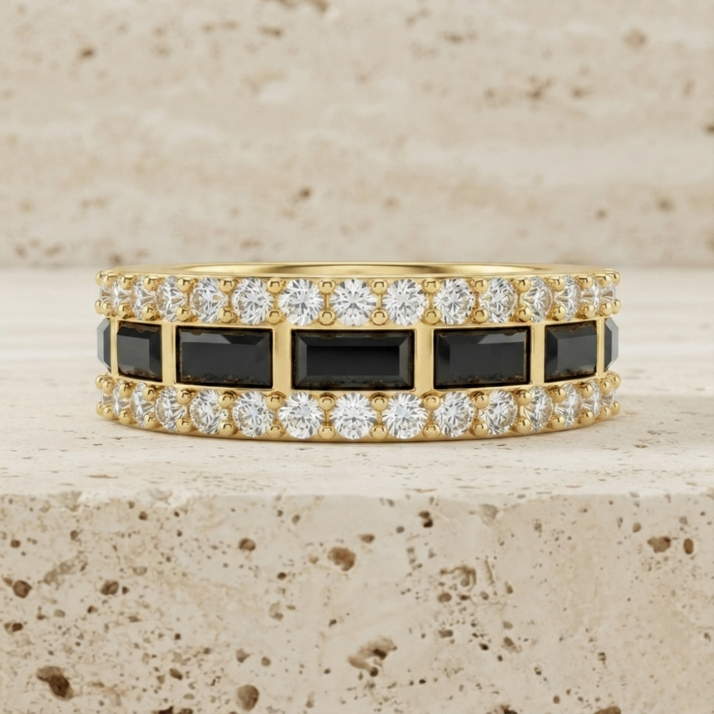 The Regal Black & White Baguette Diamond Statement Band