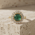 The Celestial Emerald & Diamond Halo Ring | Vintage-Inspired Cluster Ring