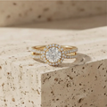 The Luminous Round Halo Split-Shank Statement Ring