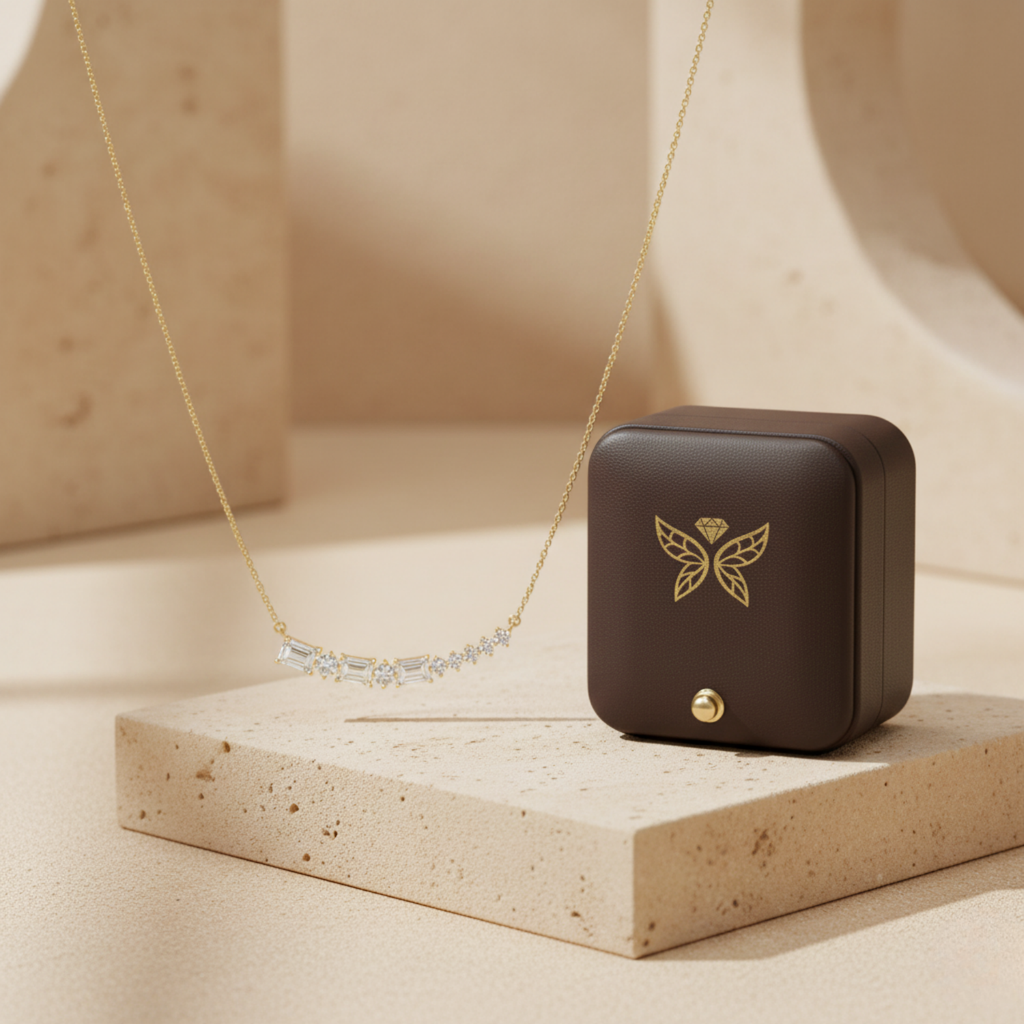 Baguette Cut CVD Diamond Bar Necklace – 925 Silver