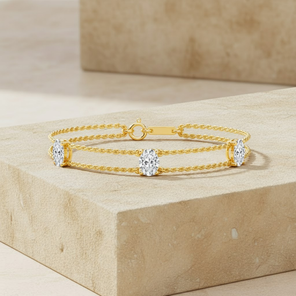 Minimalist Oval CVD Diamond Bracelet – 925 Silver