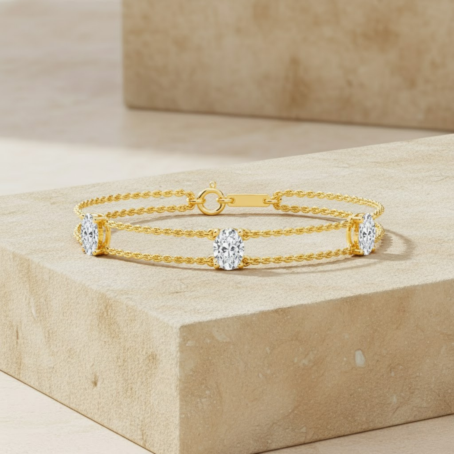 Minimalist Oval CVD Diamond Bracelet – 925 Silver