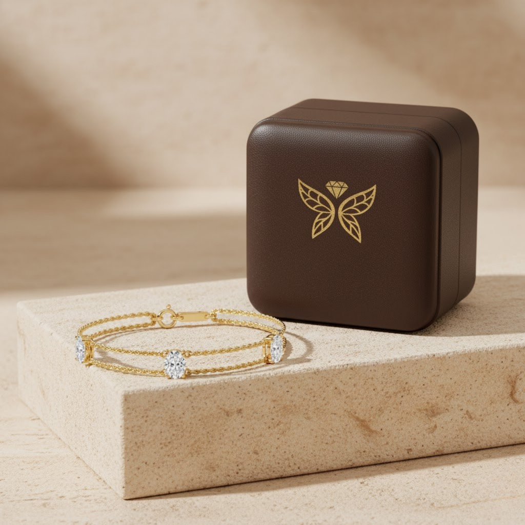 Minimalist Oval CVD Diamond Bracelet – 925 Silver