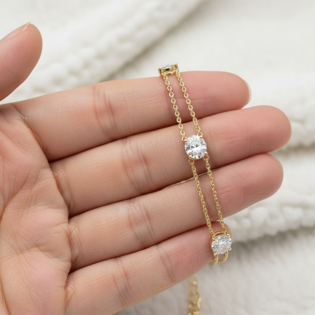 Minimalist Oval CVD Diamond Bracelet – 925 Silver