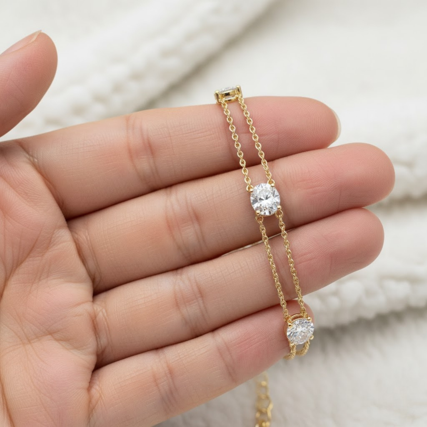 Minimalist Oval CVD Diamond Bracelet – 925 Silver