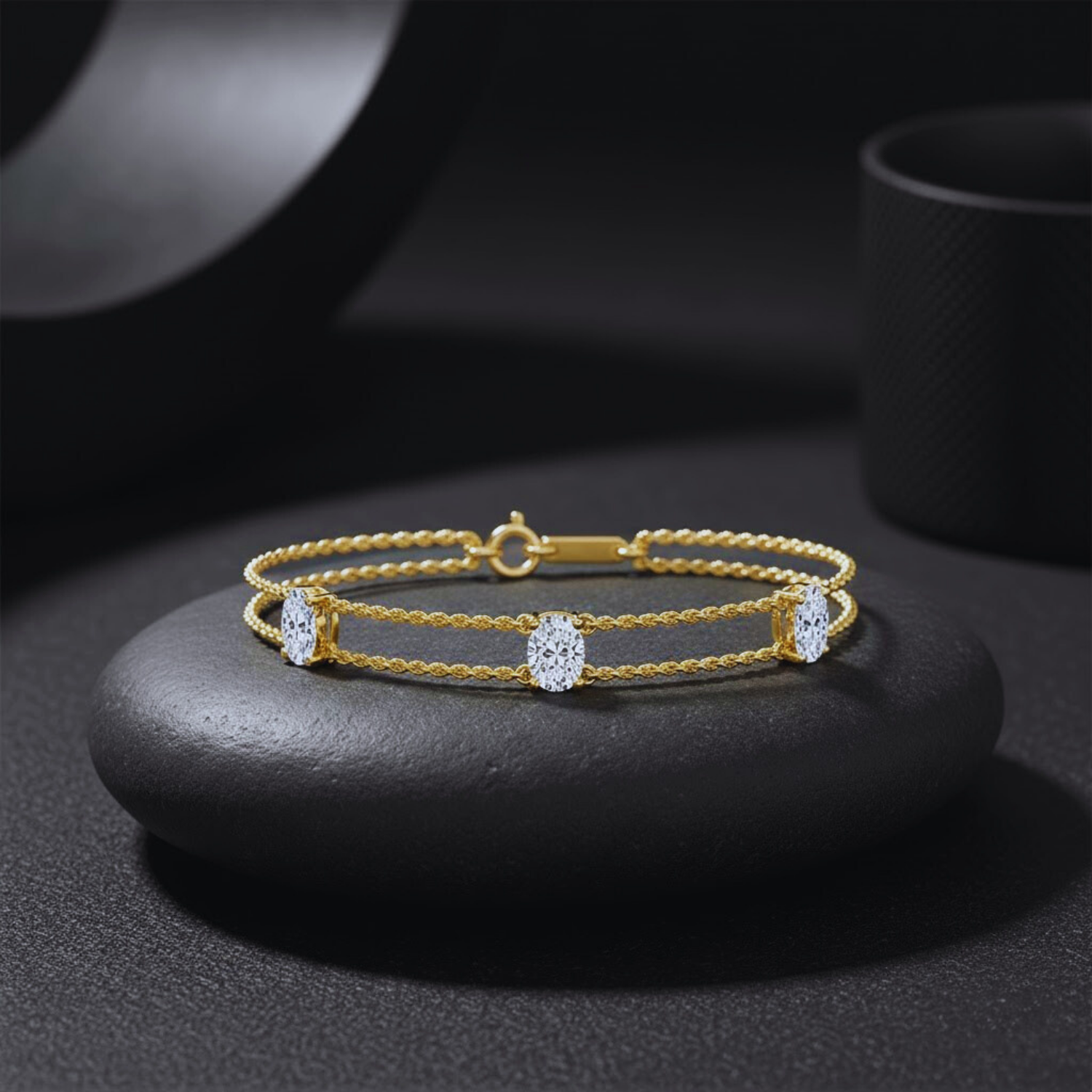 Minimalist Oval CVD Diamond Bracelet – 925 Silver