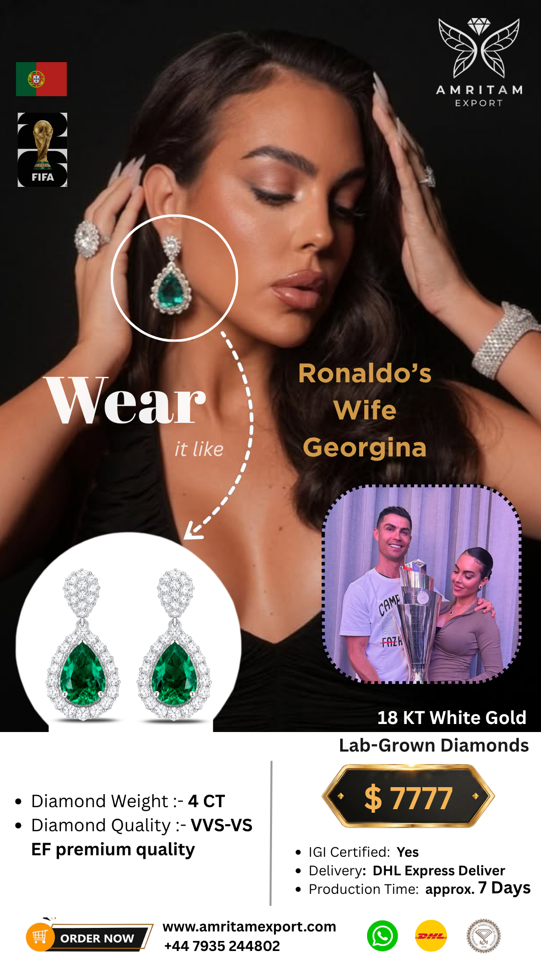 Emerald Pear Drop Diamond Earrings