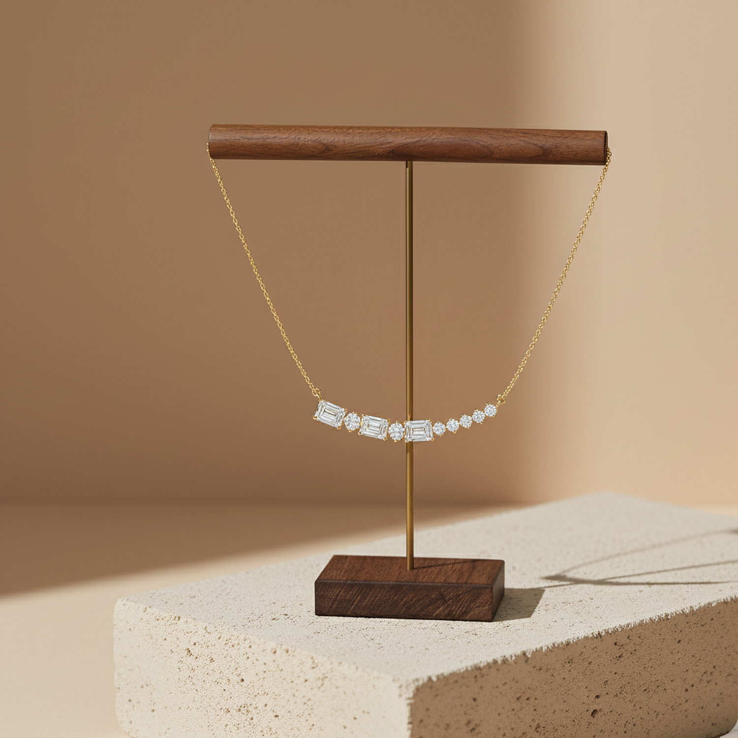 Baguette Cut CVD Diamond Bar Necklace – 925 Silver