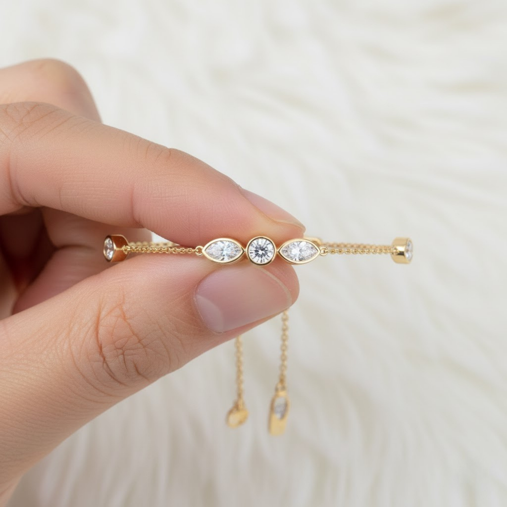 Delicate CVD Diamond Bar Bracelet – 925 Silver