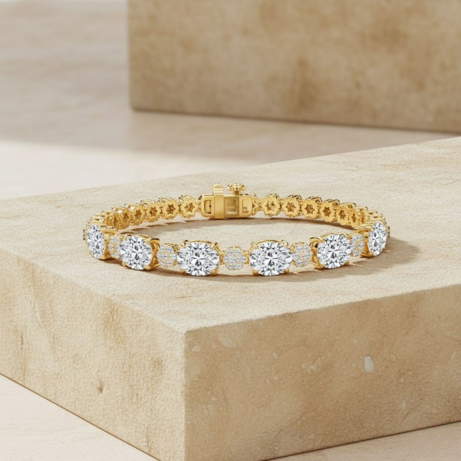 Oval & Round Cluster CVD Diamond Bracelet – 925 Silver