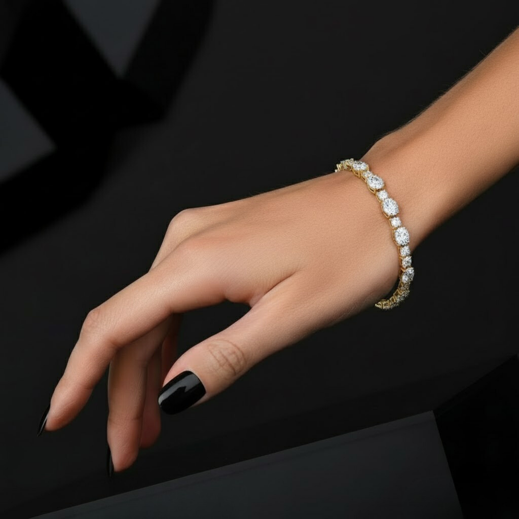 Oval & Round Cluster CVD Diamond Bracelet – 925 Silver