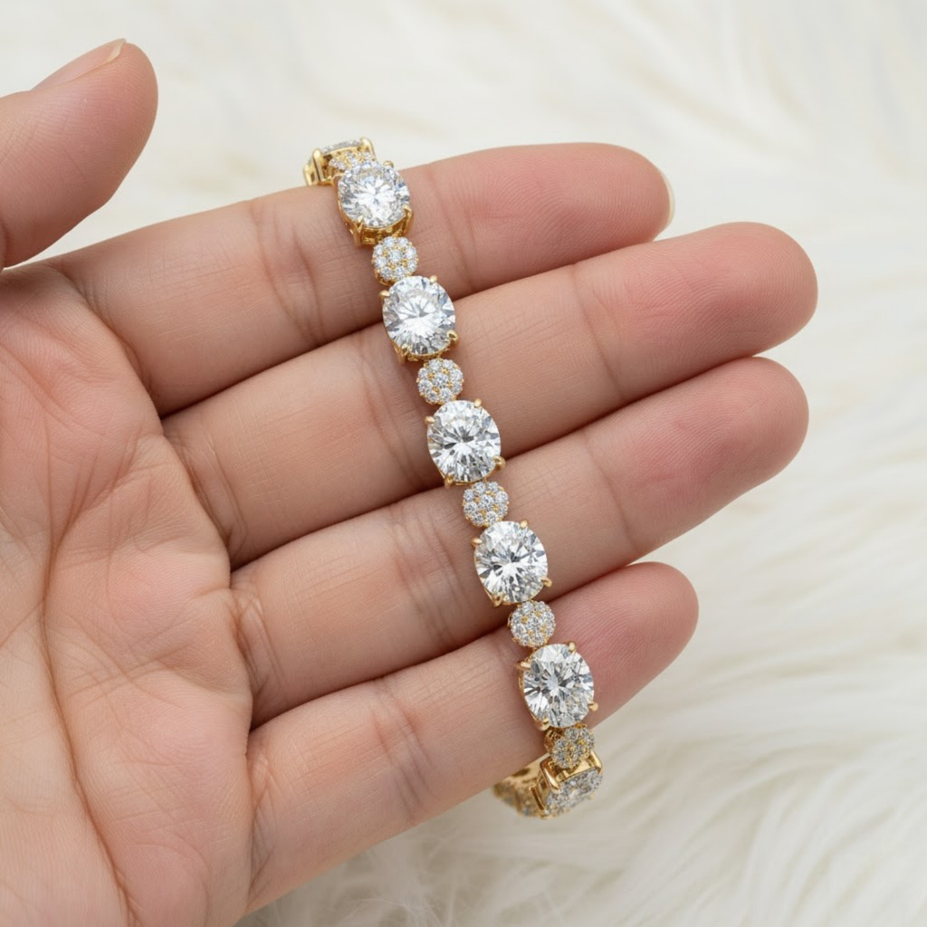 Oval & Round Cluster CVD Diamond Bracelet – 925 Silver