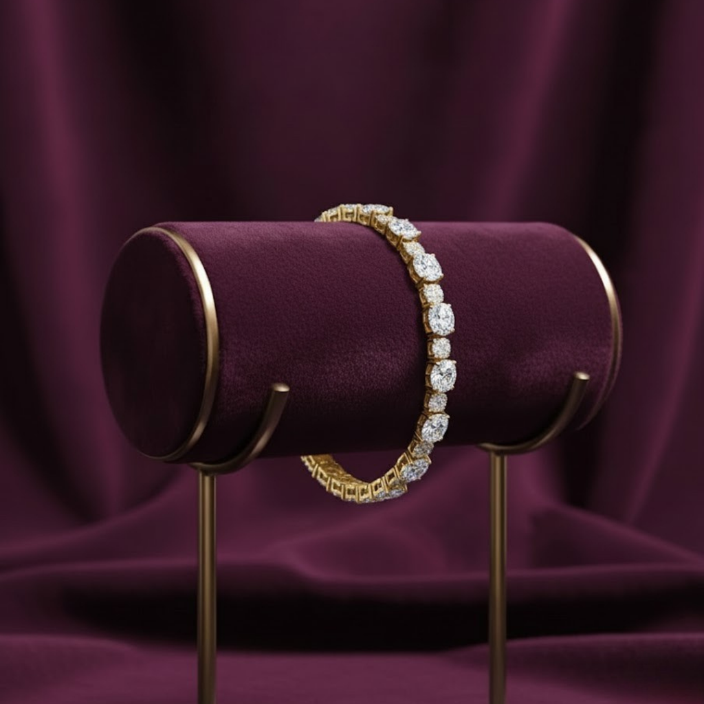 Oval & Round Cluster CVD Diamond Bracelet – 925 Silver