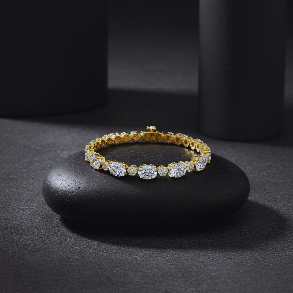 Oval & Round Cluster CVD Diamond Bracelet – 925 Silver