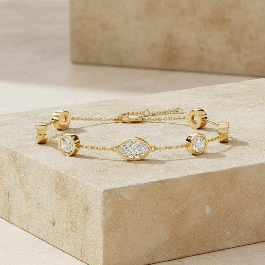 Marquise & Round CVD Diamond Bracelet – 925 Silver