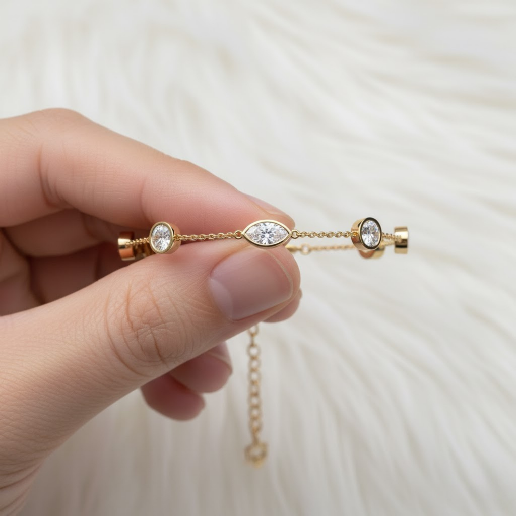 Marquise & Round CVD Diamond Bracelet – 925 Silver