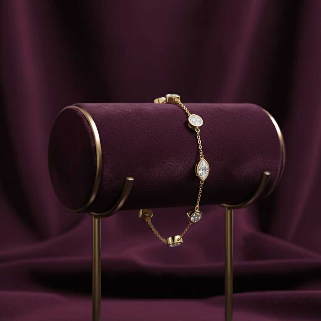 Marquise & Round CVD Diamond Bracelet – 925 Silver