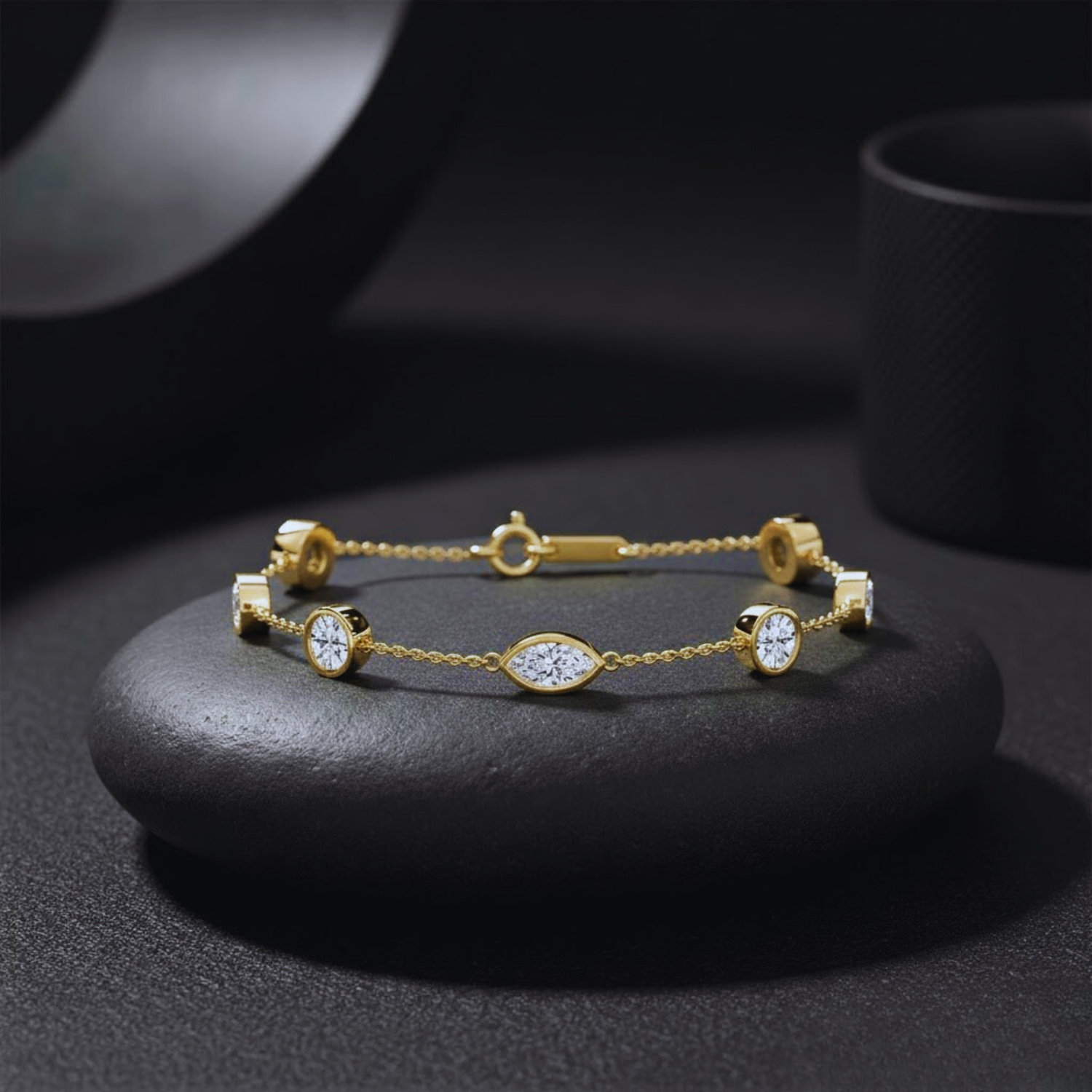 Marquise & Round CVD Diamond Bracelet – 925 Silver