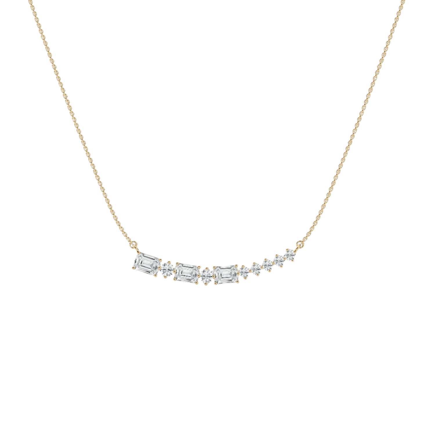 Baguette Cut CVD Diamond Bar Necklace – 925 Silver