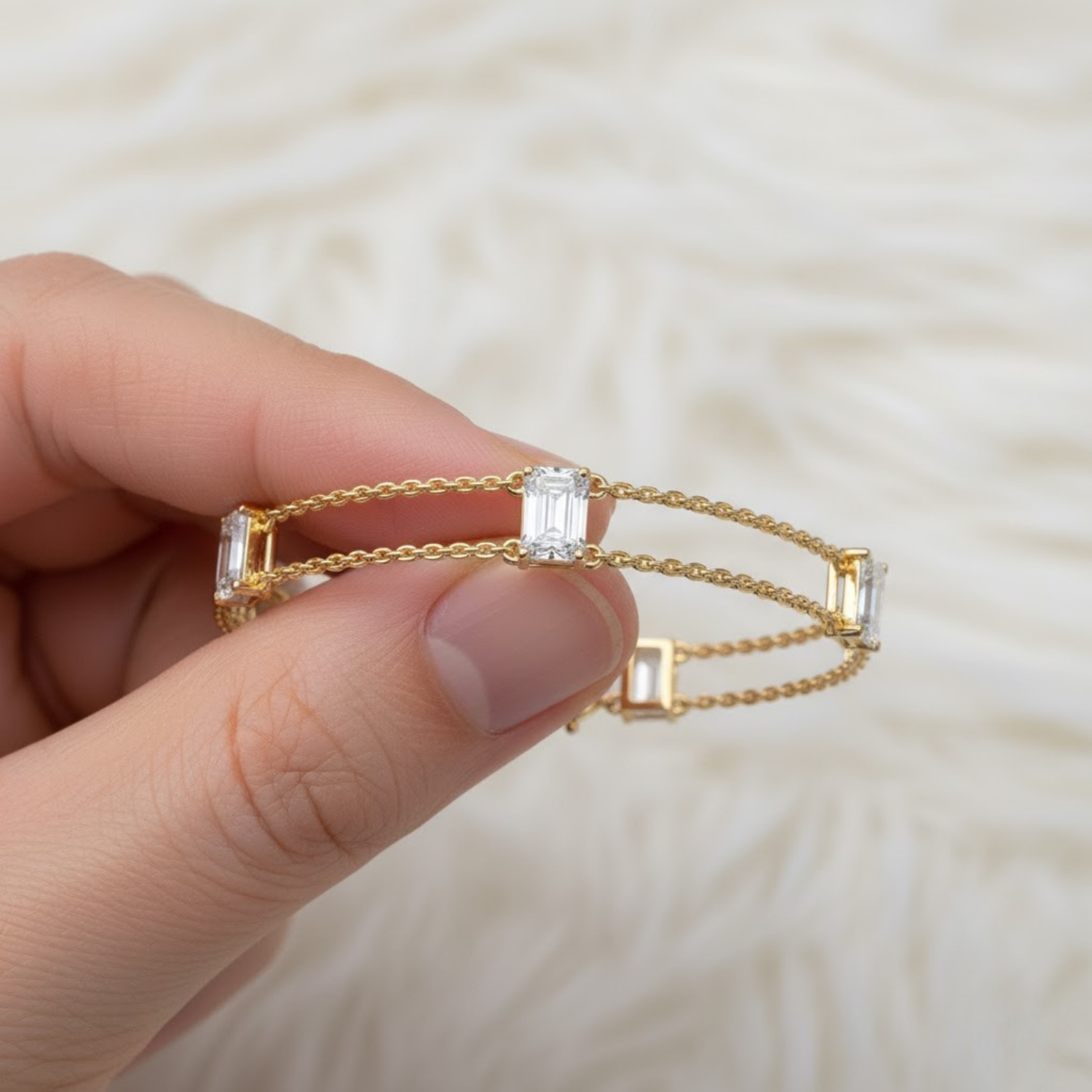 Baguette Cut CVD Diamond Bracelet – 925 Silver