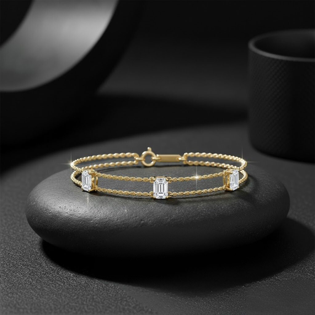 Baguette Cut CVD Diamond Bracelet – 925 Silver