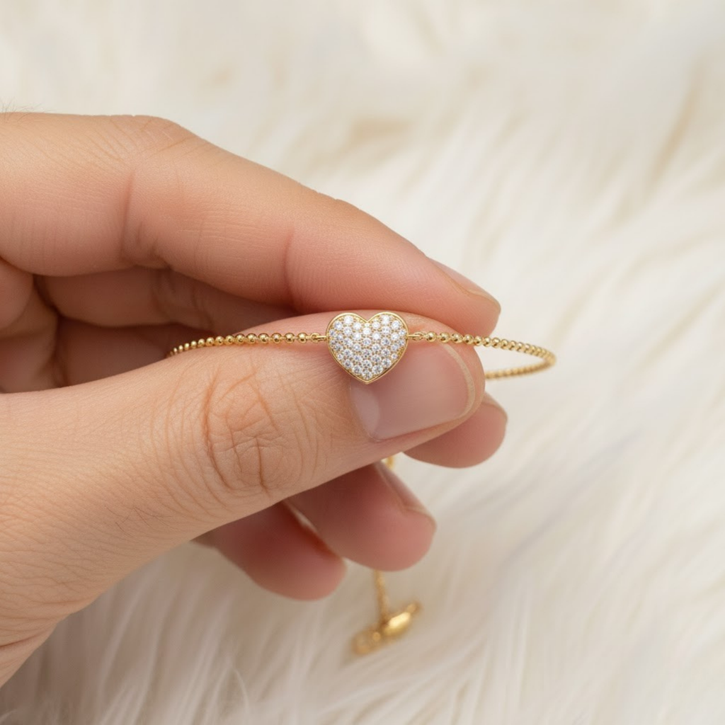 Adjustable Heart CVD Diamond Bracelet – 925 Silver