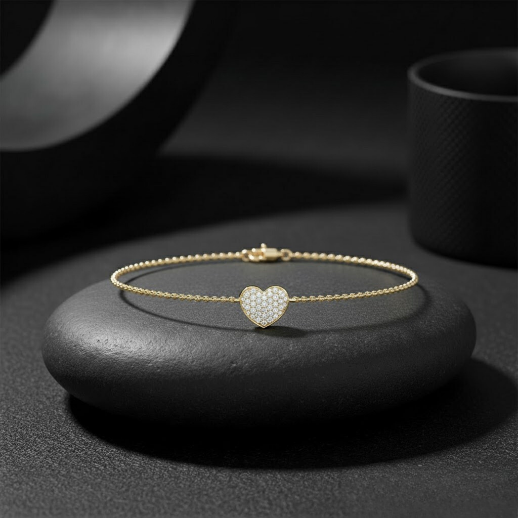 Adjustable Heart CVD Diamond Bracelet – 925 Silver