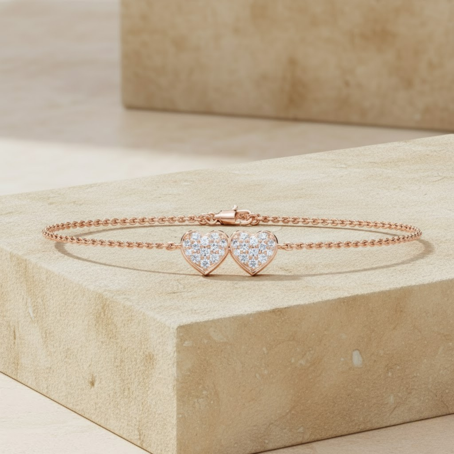 Floral Double Heart CVD Diamond Bracelet – 925 Silver