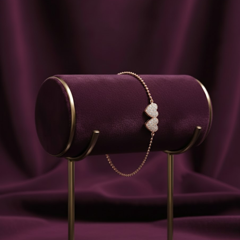 Floral Double Heart CVD Diamond Bracelet – 925 Silver