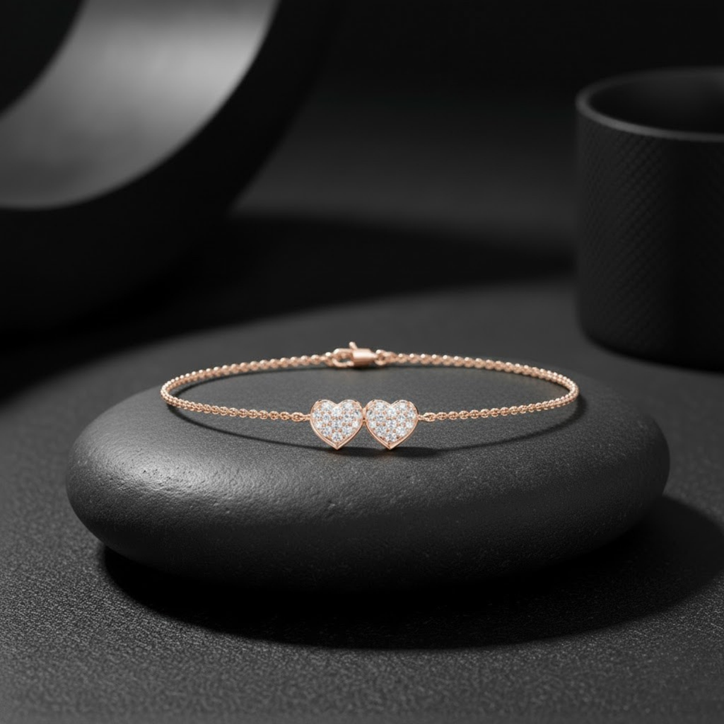 Floral Double Heart CVD Diamond Bracelet – 925 Silver