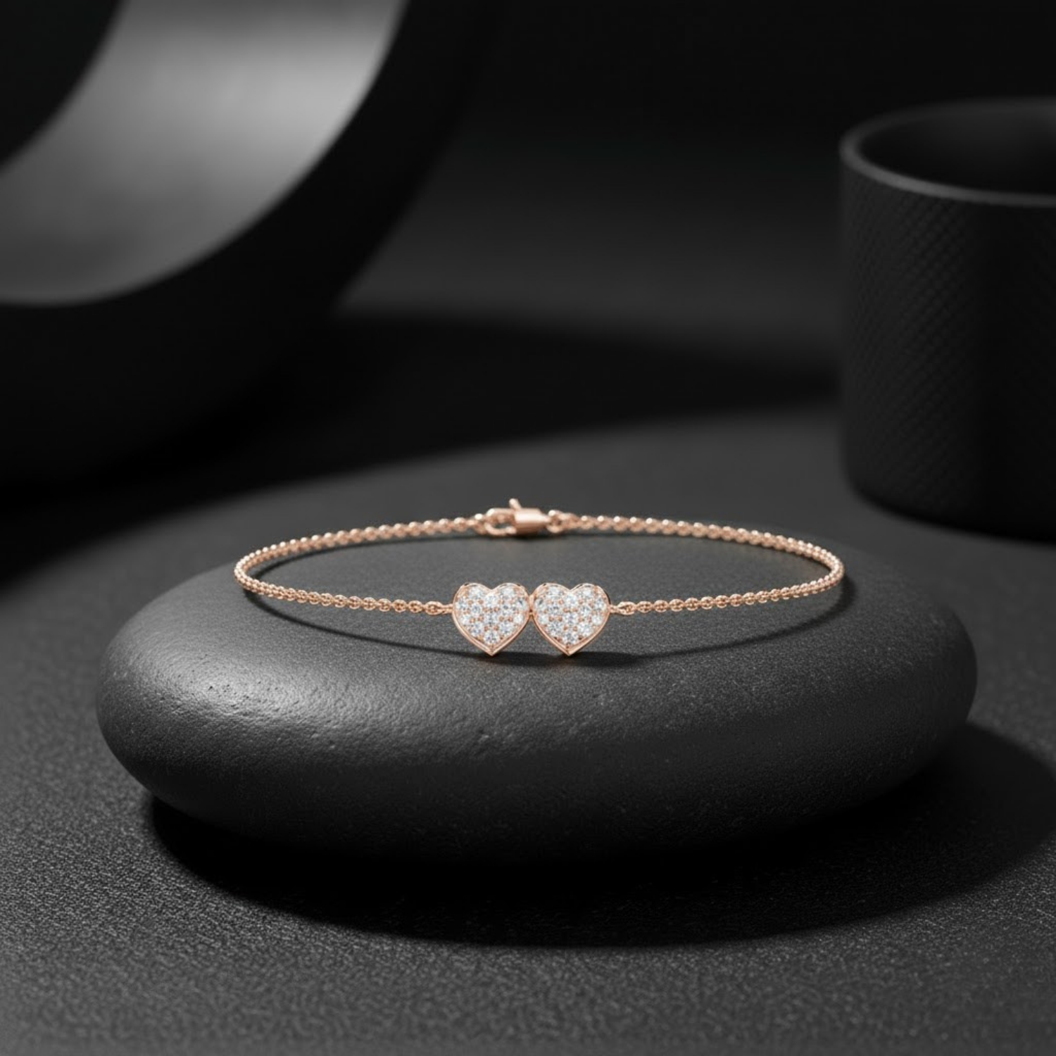 Floral Double Heart CVD Diamond Bracelet – 925 Silver