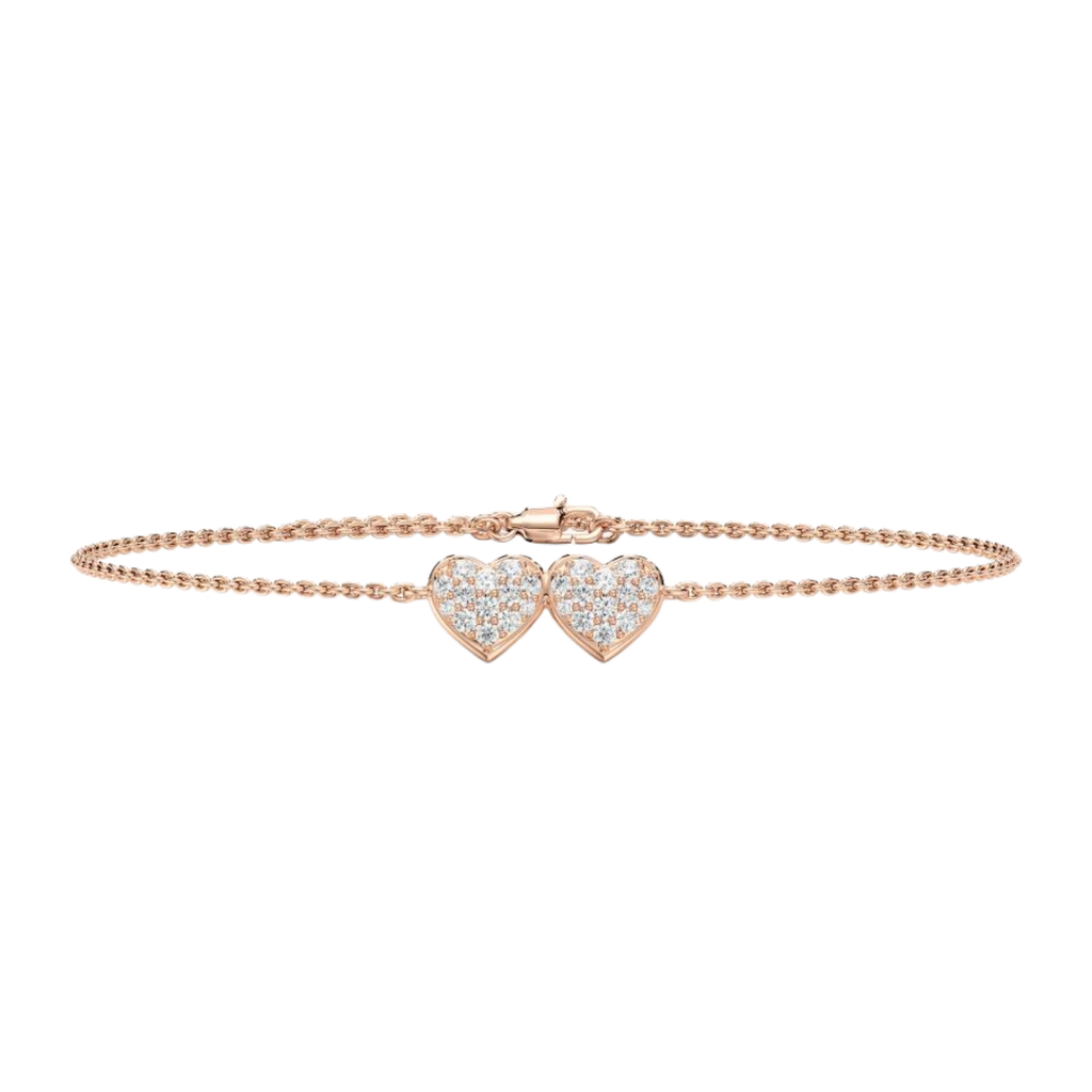 Floral Double Heart CVD Diamond Bracelet – 925 Silver