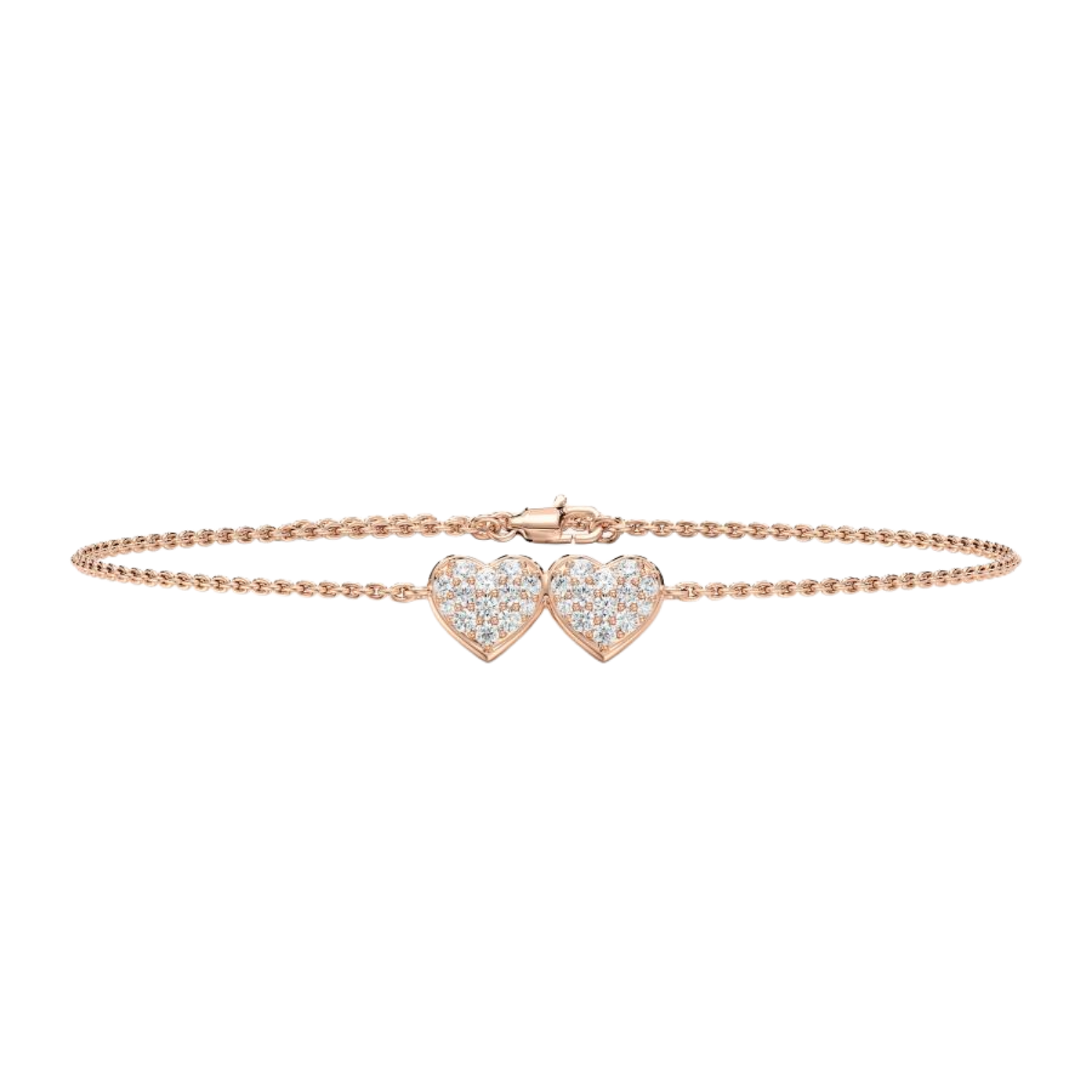 Floral Double Heart CVD Diamond Bracelet – 925 Silver