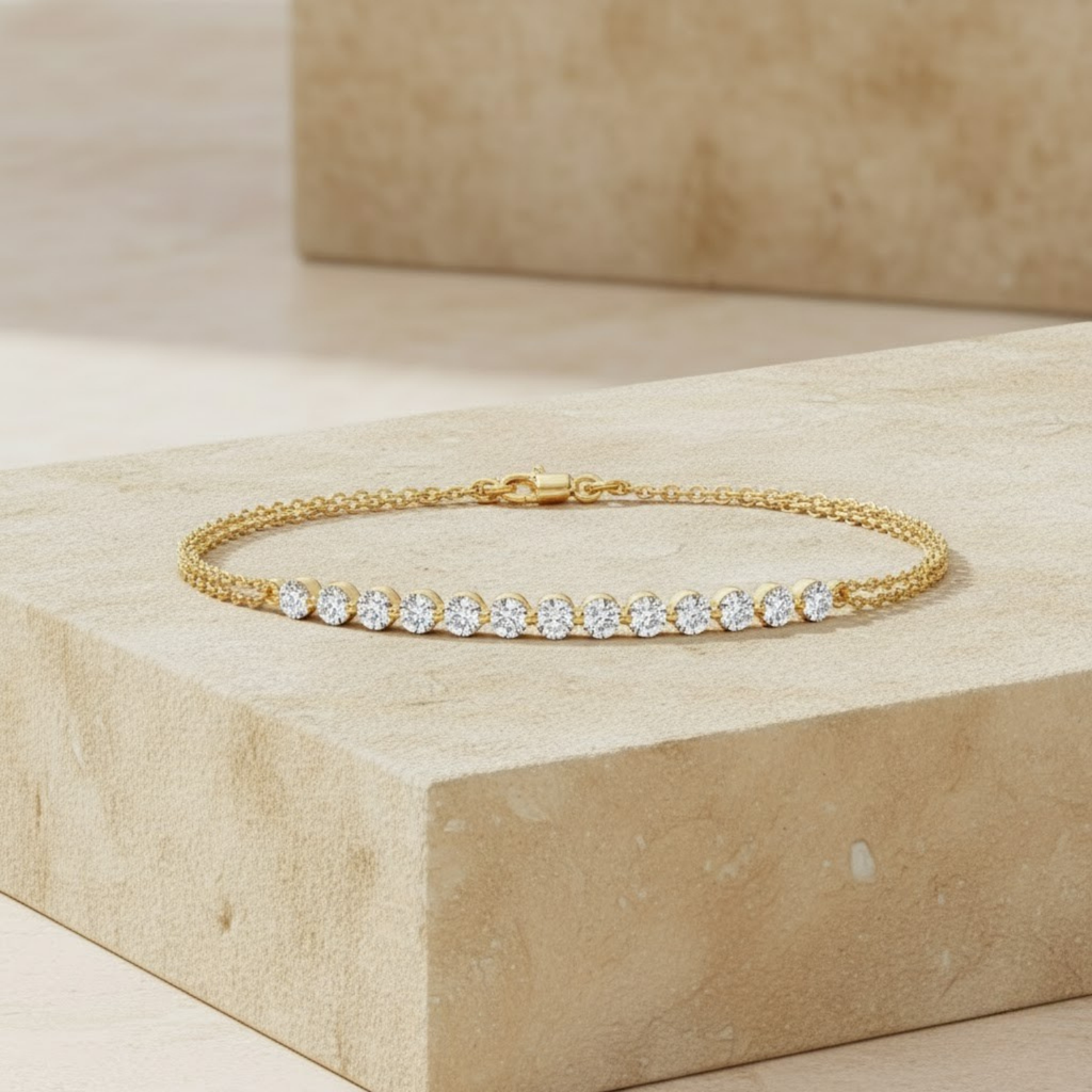 Round Cut CVD Diamond Bracelet – 925 Silver