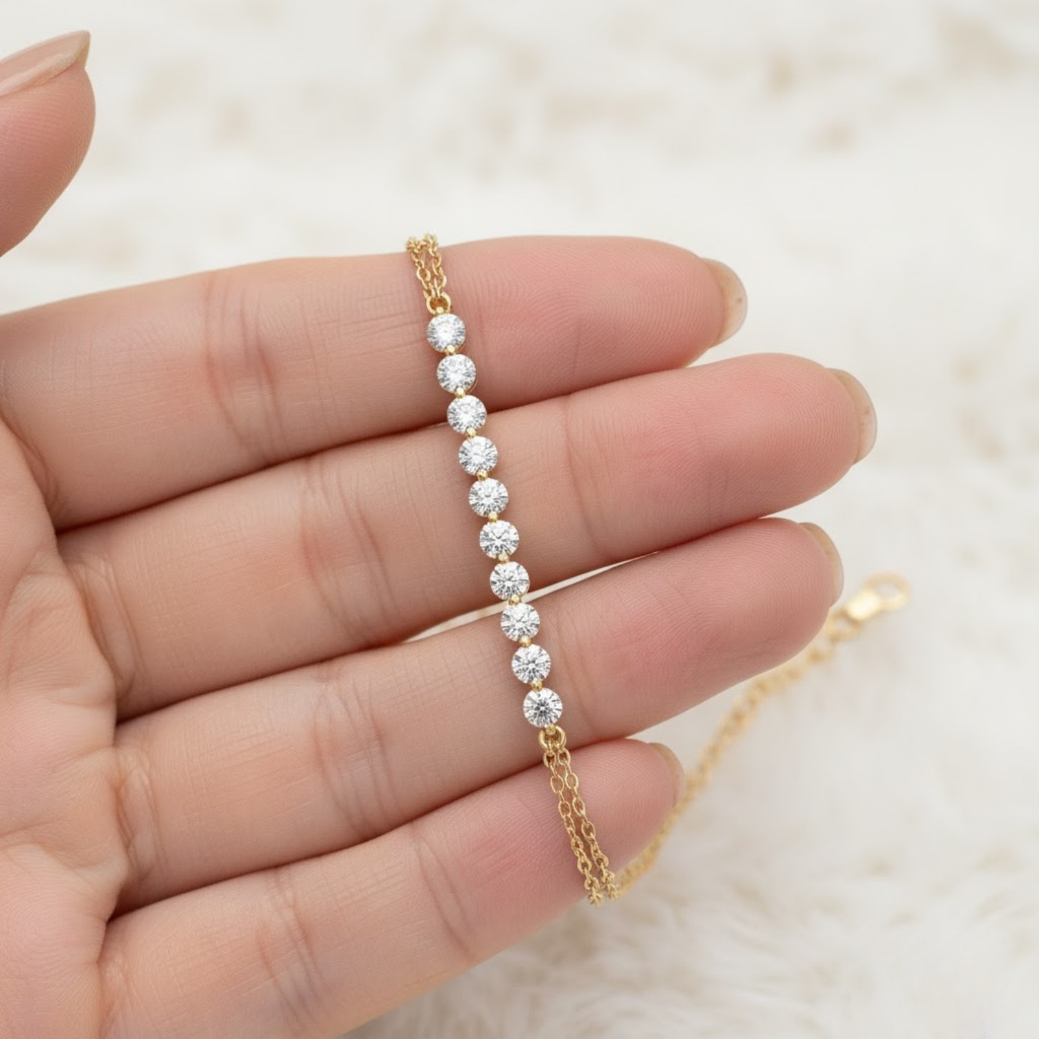 Round Cut CVD Diamond Bracelet – 925 Silver