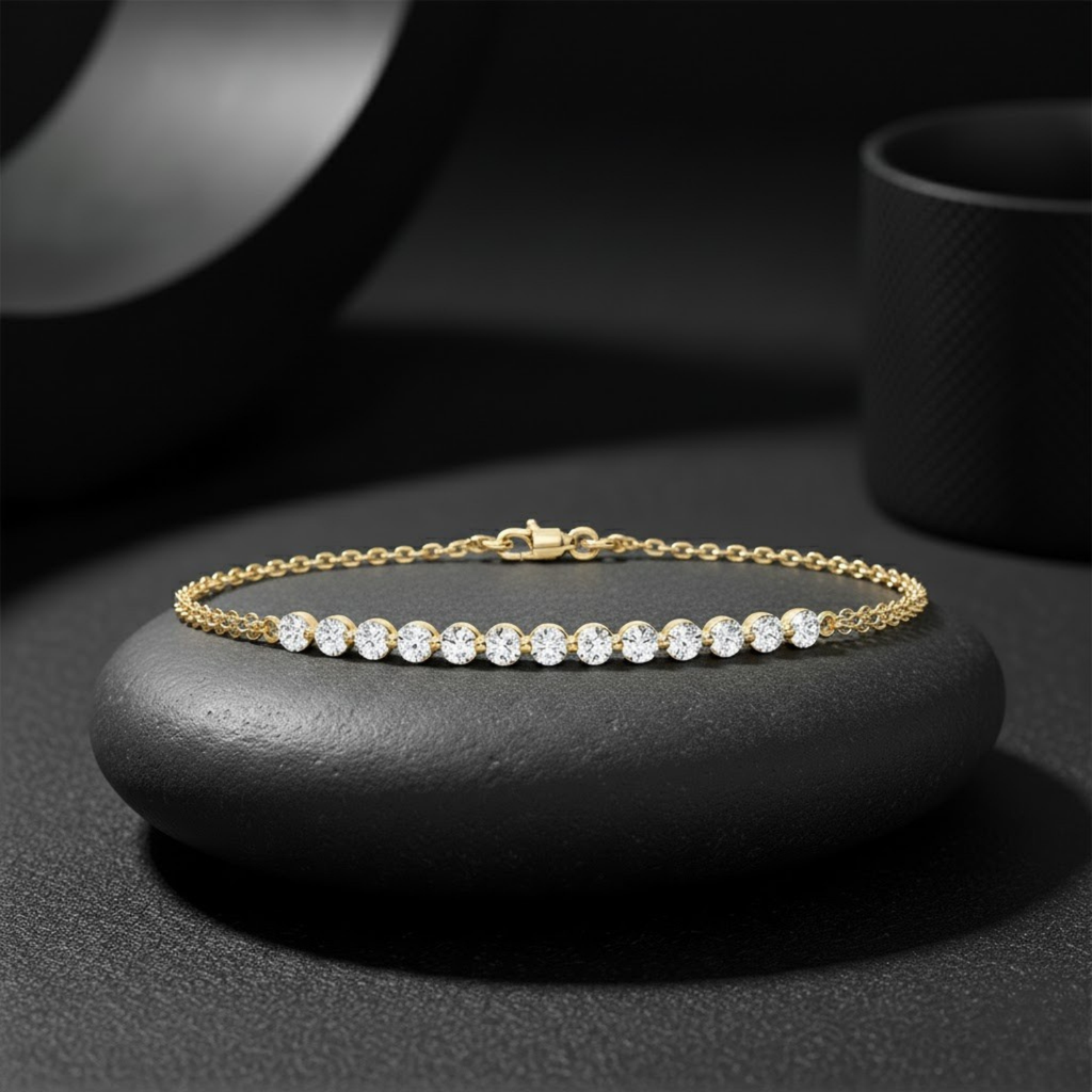 Round Cut CVD Diamond Bracelet – 925 Silver