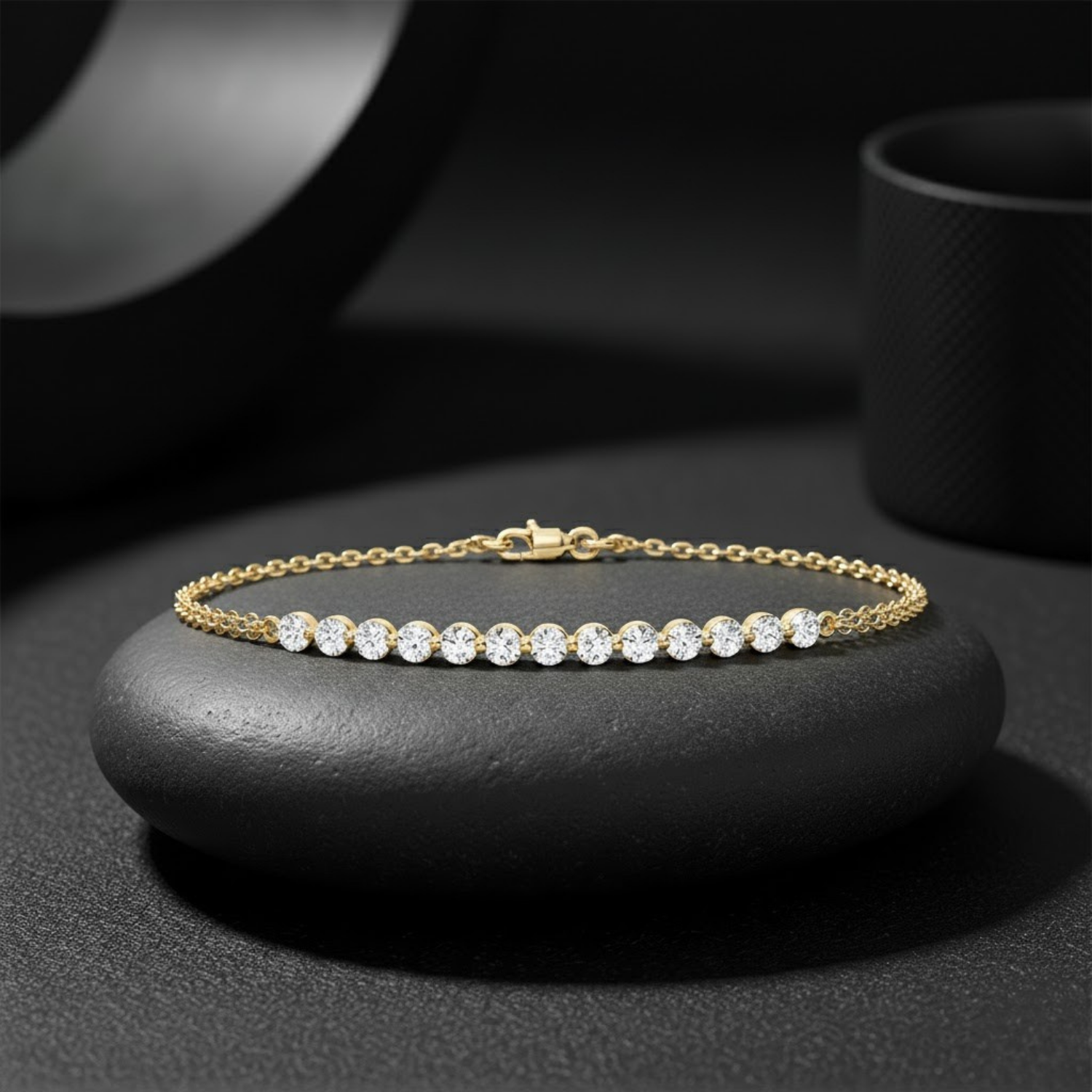 Round Cut CVD Diamond Bracelet – 925 Silver