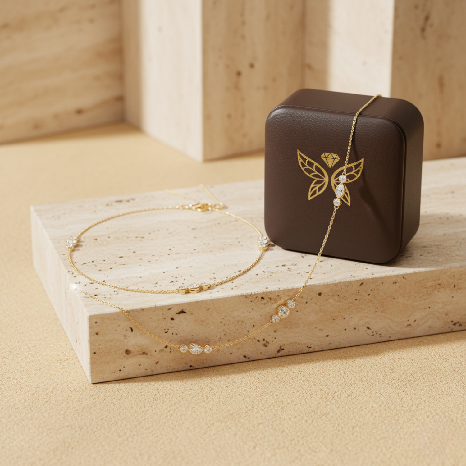 Marquise & Round CVD Diamond Necklace – 925 Silver