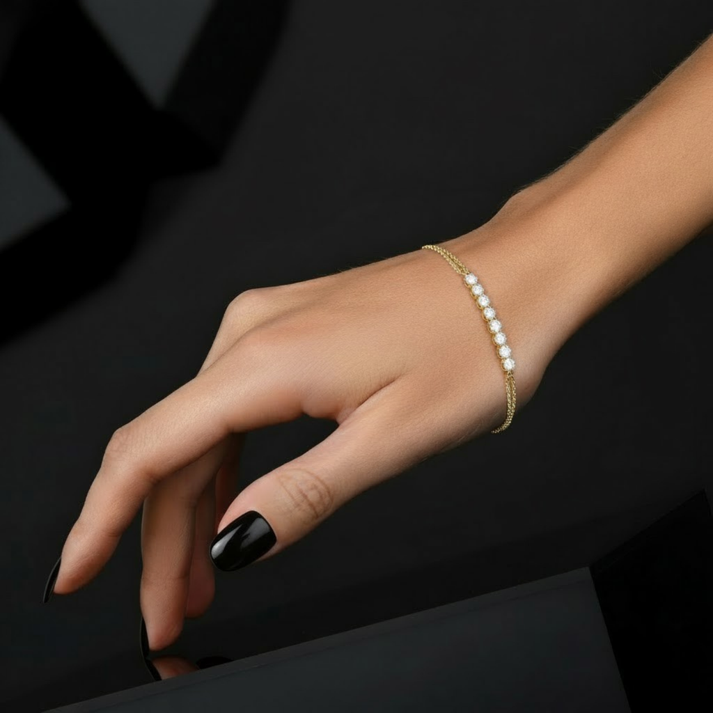 Oval Solitaire Double Chain Bracelet – 925 Silver