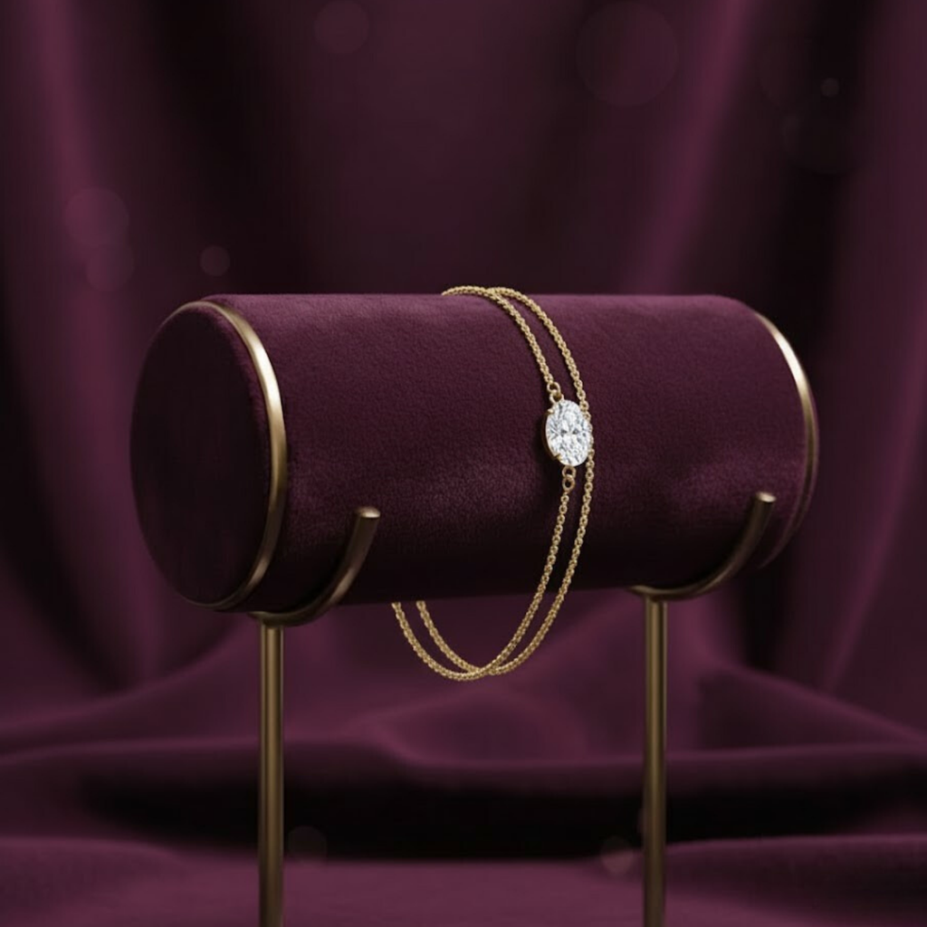 Oval Solitaire Double Chain Bracelet – 925 Silver